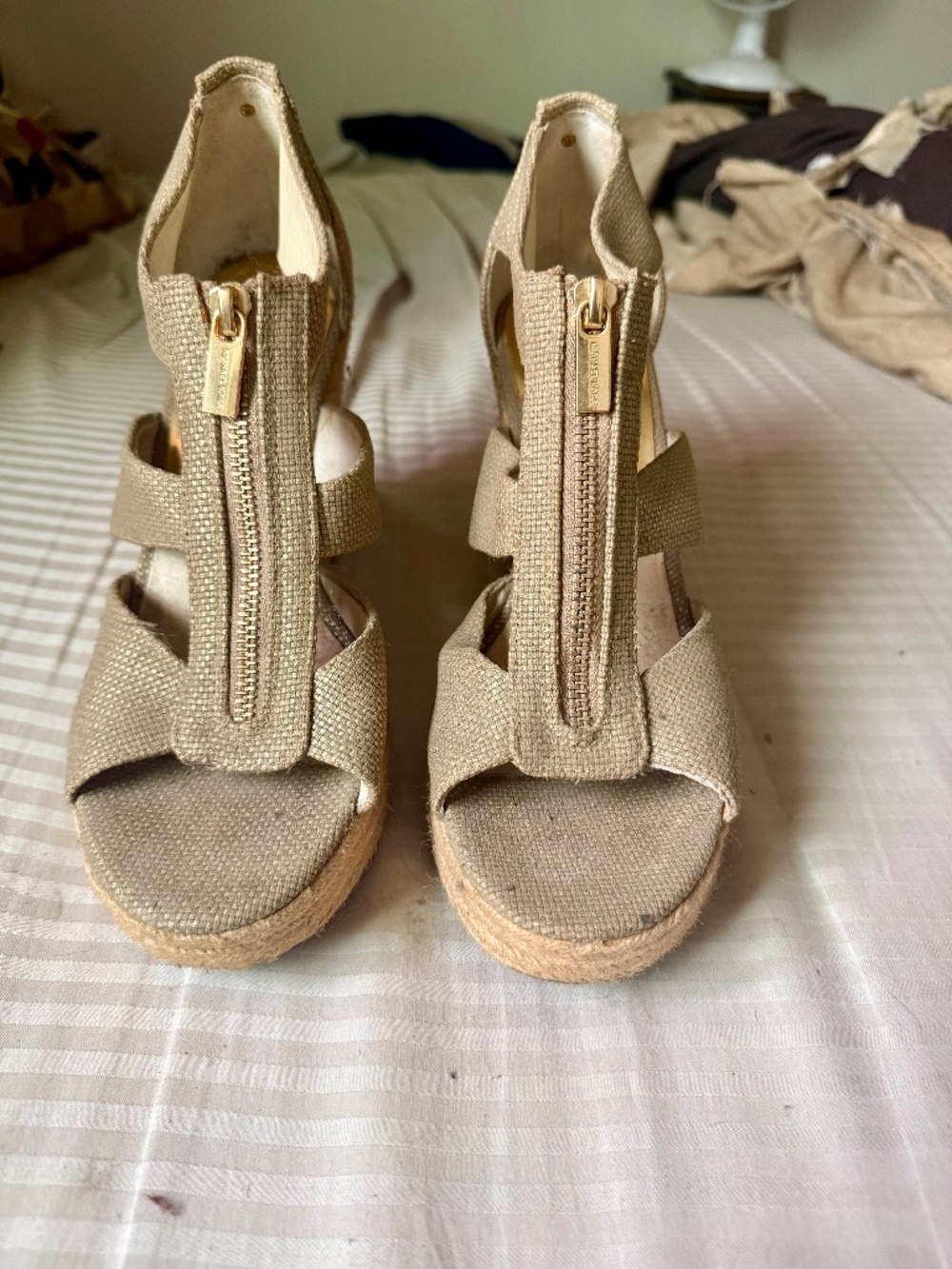 Michael Kors Champagne Shimmer Gold Gladiator Wedge Sandals
